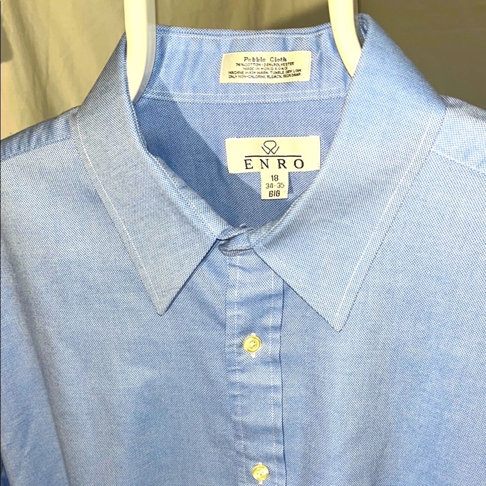 ENRO Men's Blue Shirt SZ 18 34-35 BIG long Sleeve